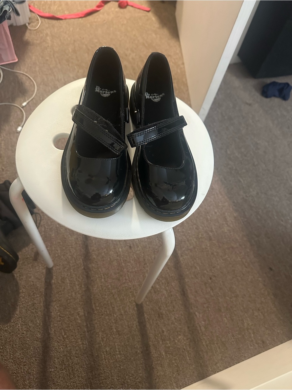 Dr. Martens Kids Black Patent Mary Jane Strap Shoes